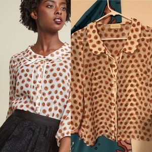 Sheer Button-Up Tie-Neck Top in Pumpkins